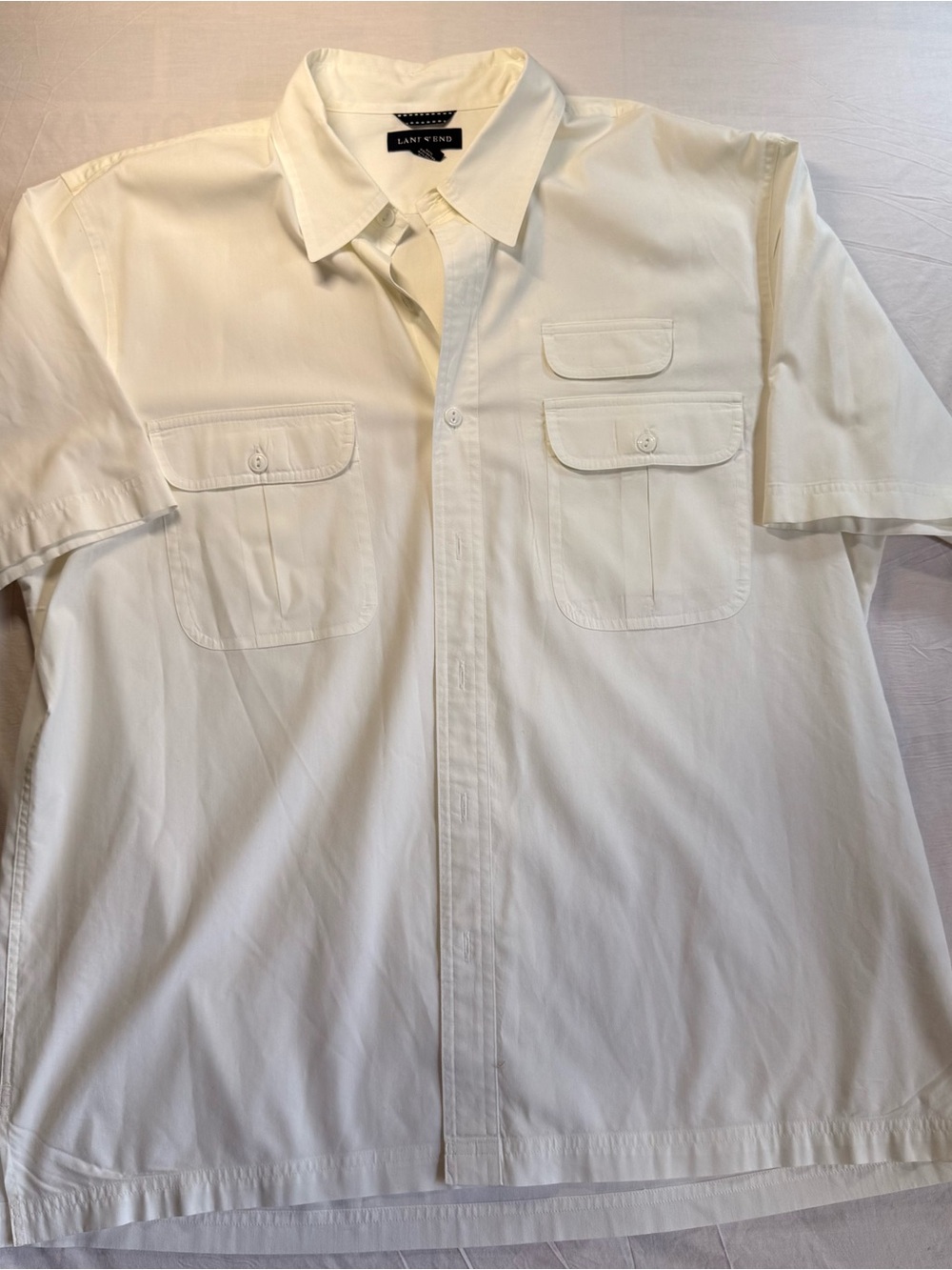 Lands' End Men's large Short-Sleeve Button-Down Shirt in white